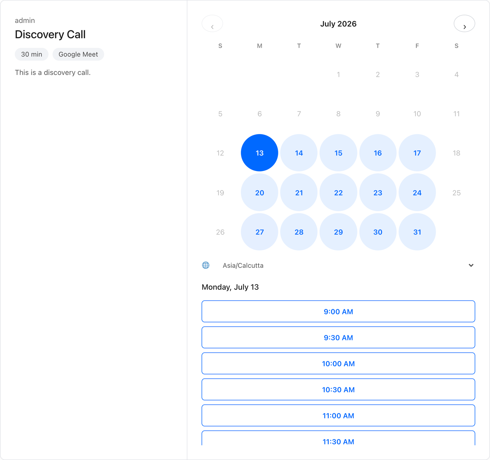 Two-panel Availo booking widget